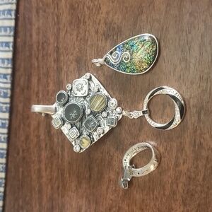 Silver and Black Pendant Set